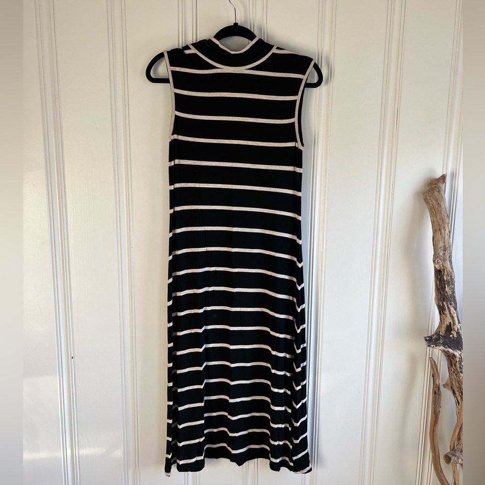 Mock Turtleneck Sleeveless Striped Stretchy Soft Maxi Midi Dress